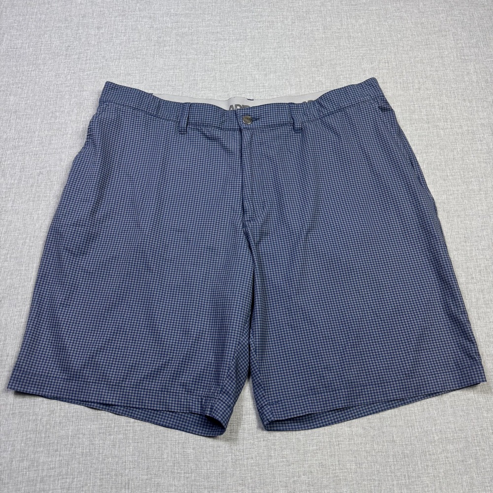 Adidas Bermuda Golf Shorts Mens 40 Blue Polyester Performance Plaid 9" Inseam